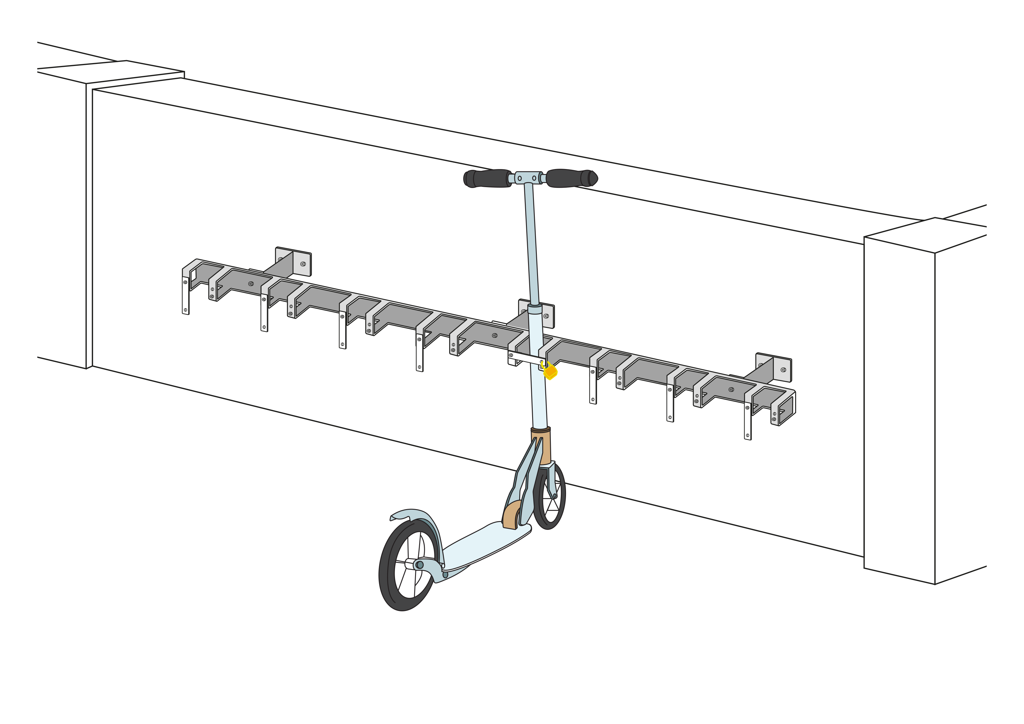 Kickboard Ständer / Trottiständer - Wandmontage - 8 Stellplätze