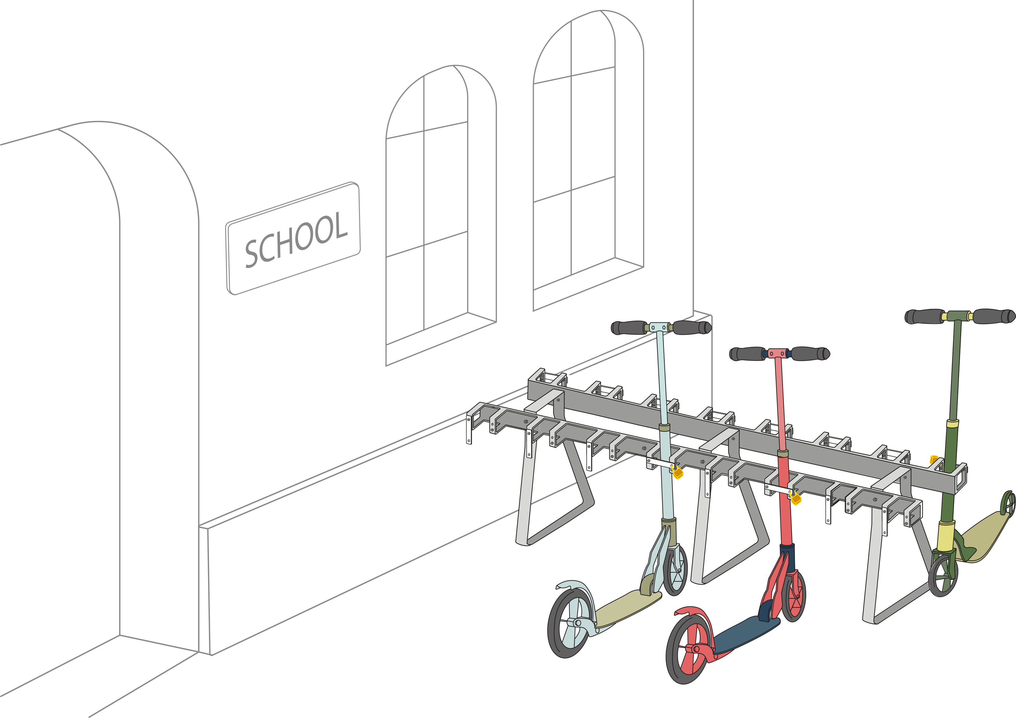Support de planche / support de trottinette - support au sol - 16 places