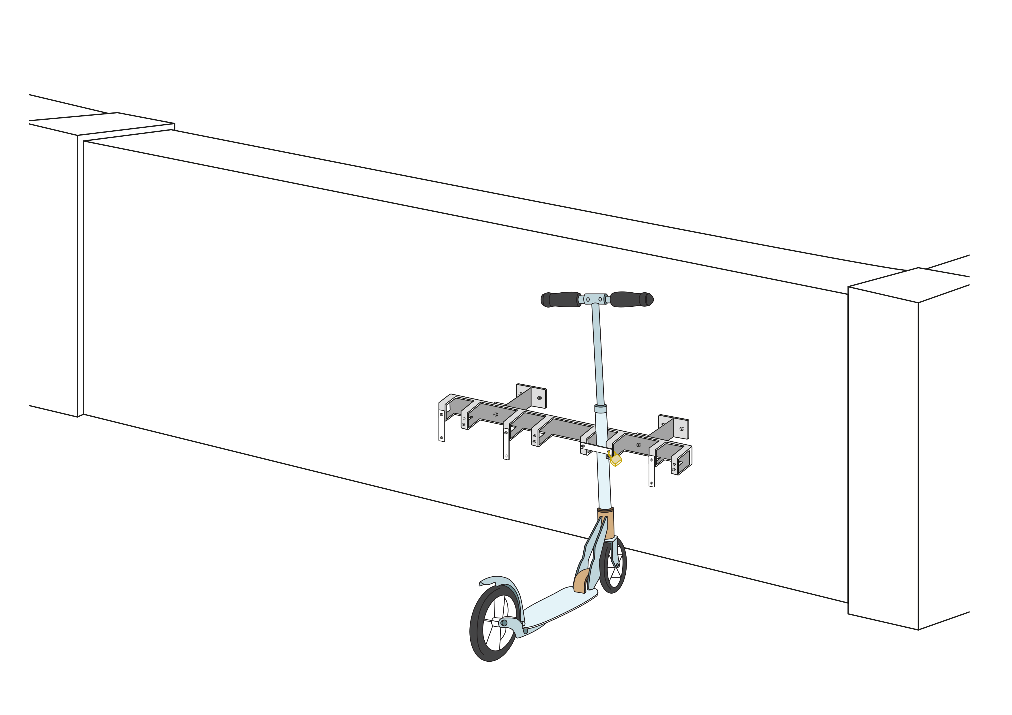 Kickboard Ständer / Trottiständer - Wandmontage - 4 Stellplätze