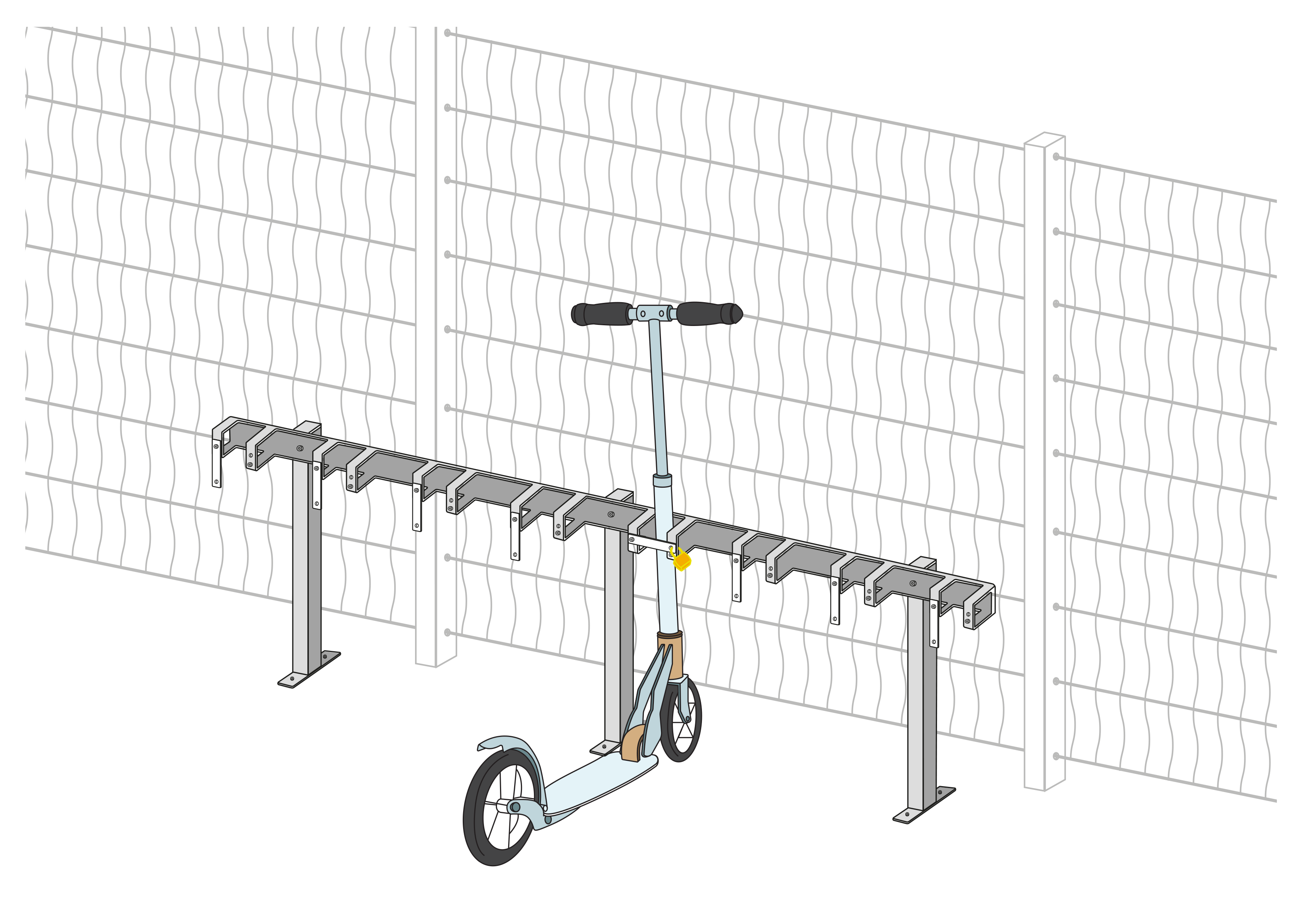 Kickboard Ständer / Scooterständer - Bodenmontage - 8 Stellplätze