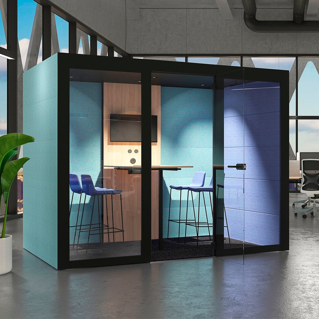 Silent Room L Meetingbox mit grosszuegigem Innenraum, Glastuer und LED-Beleuchtung – optimale Akustikkabine fuer Teammeetings, Workshops und Videokonferenzen im Buero