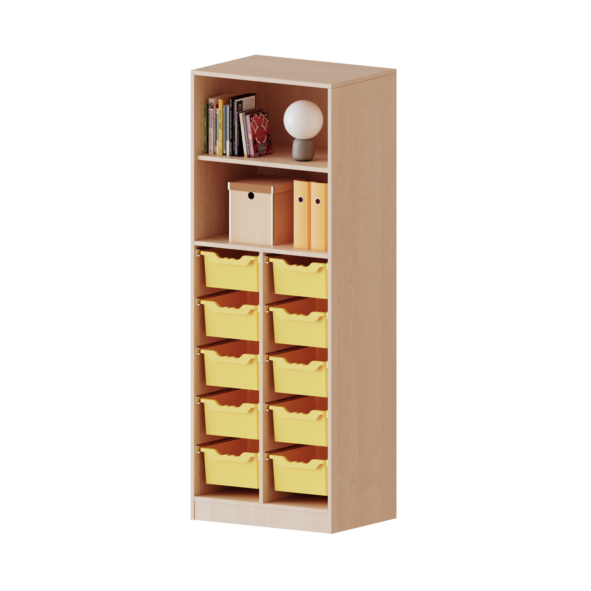 Schulregal und Kindergartenregal mit Boxen und 5 Ordnerhöhen