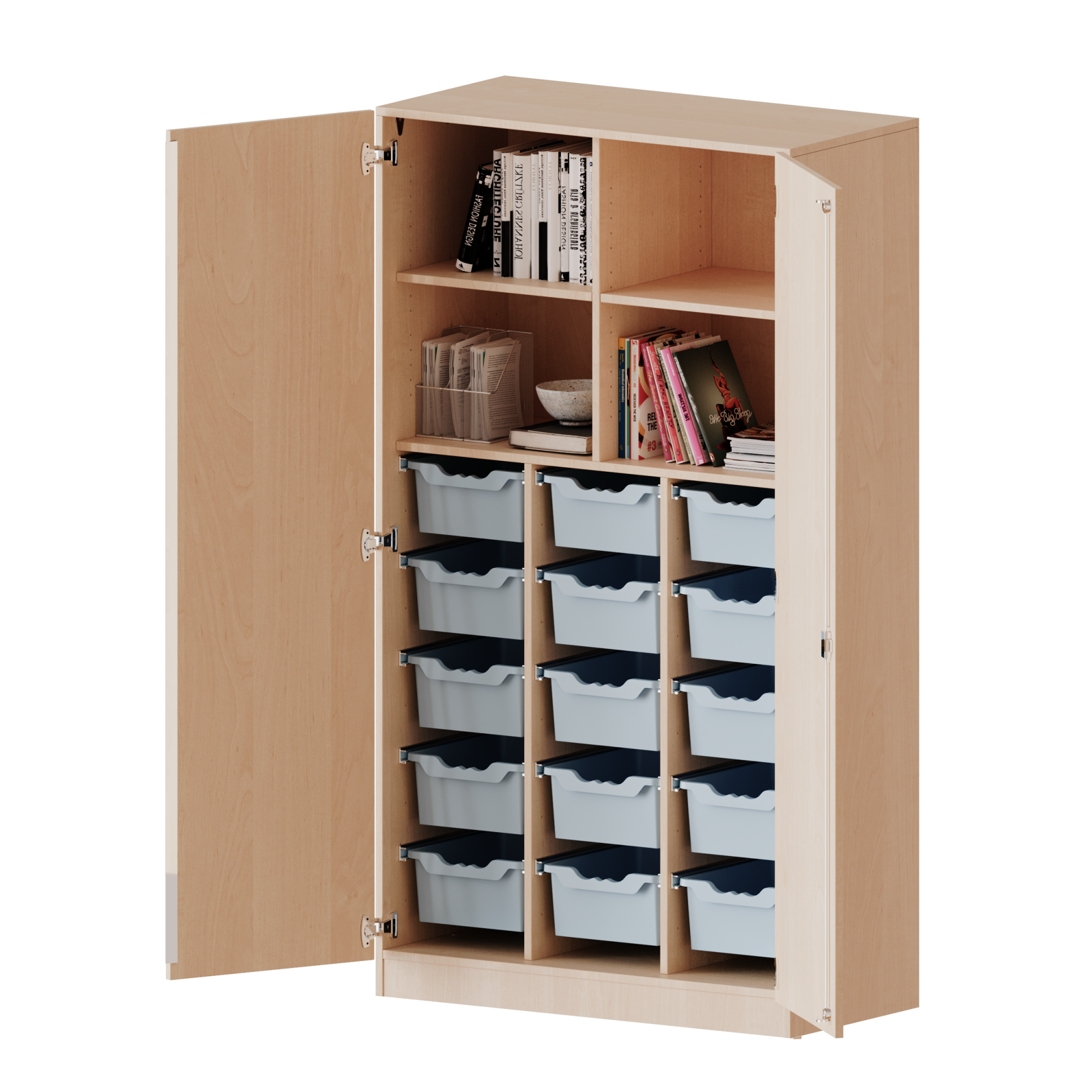 Cabinet scolaire et armoire à la maternelle à trois hauteurs de dossiers avec 5 dossiers