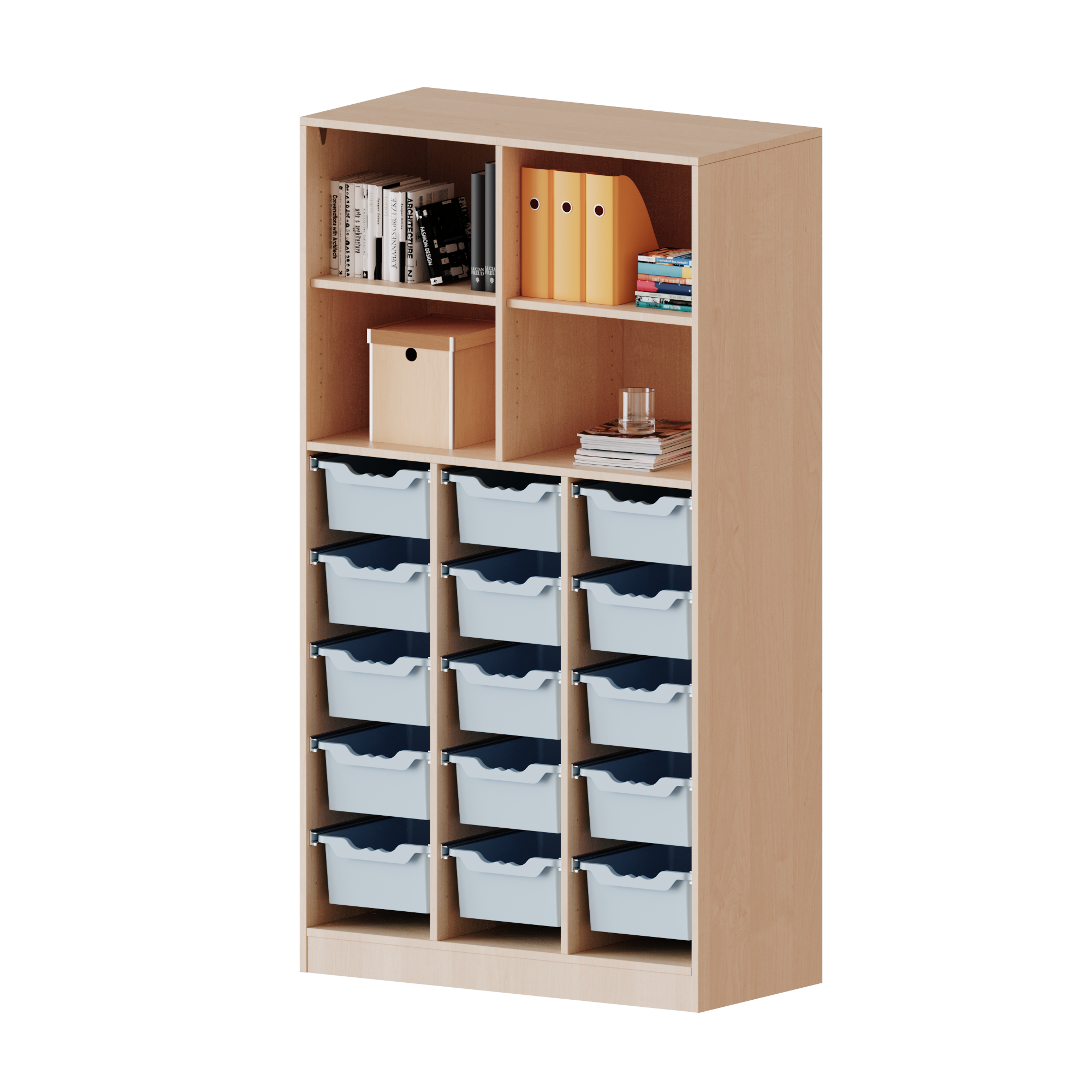 Cabinet scolaire et armoire à la maternelle à trois hauteurs de dossiers avec 5 dossiers